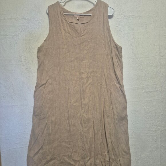Philosophy Linen Blend Midi Dress XL Beige Fall Lagenlook Minimalist Comfy - Picture 1 of 10